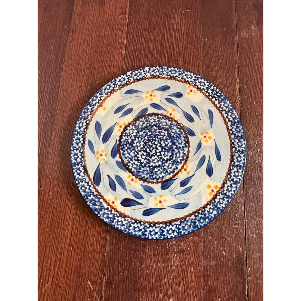 Polish Pottery Trivet Boleslawiec Style Blue Floral Stoneware‎ Hot Plate 8.75"